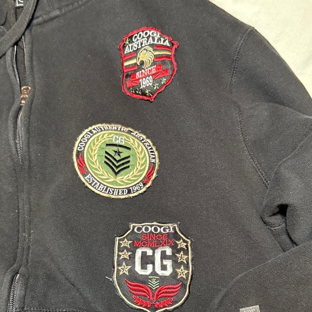COOGI Black Zip-Up Hoodie with Embroidered Patches Size XXL Big Tall - Picture 8 of 13